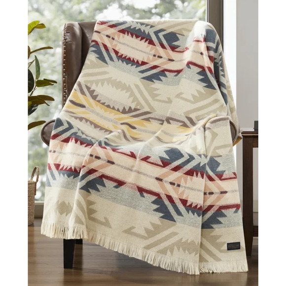 Pendleton White Sands Throw Blanket Cream Ivory Southwester Aztec Design 50x70 - Picture 3 of 14